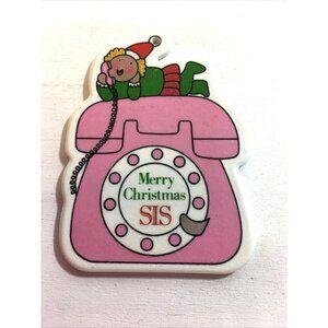 Merry Christmas Sis Christmas Ornament Ceramic Pink/Green/Red 3.5" x 2"
